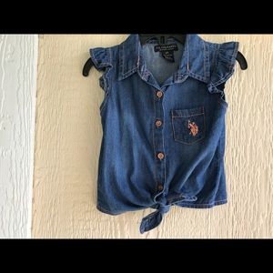 Blue denim tie at the tummy shirt for little girl